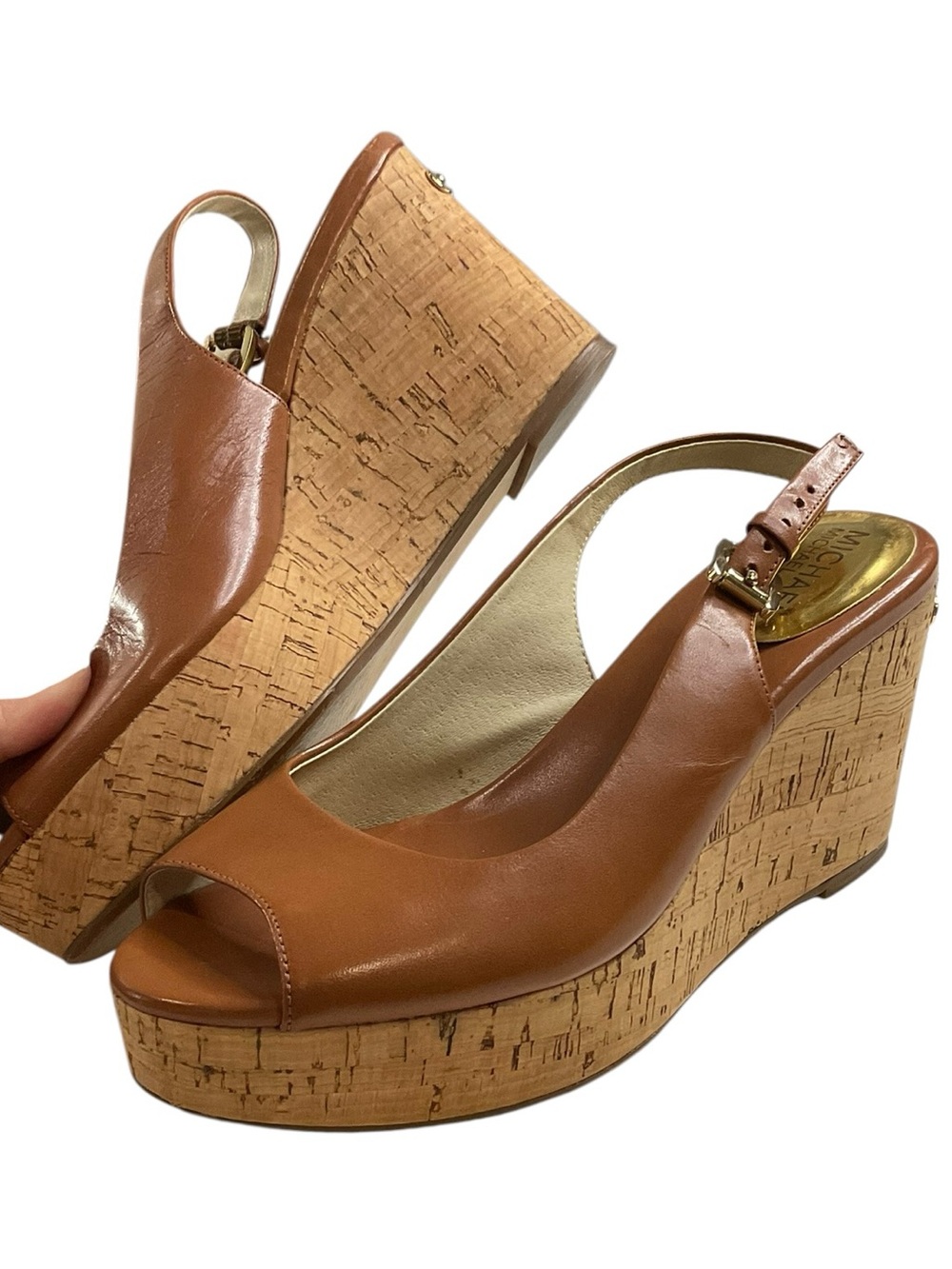 MICHAEL Michael Kors Brown Cork Wedge Slingback Sandals - Picture 12 of 12